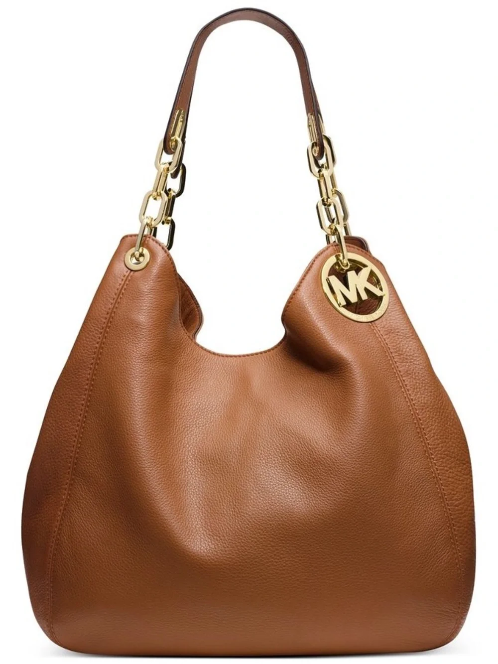 Michael Kors Brown Leather Shoulder Bag with Gold Hardware